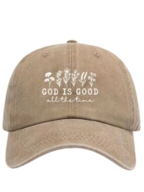Embroidered 'God Is Good' Tan Adjustable Snapback Baseball Cap Vintage Wash NEW